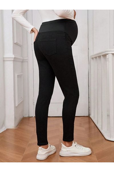SHEVEGA Women's Black Maternity Stretchy Tummy Banded Tight Leg Jeans Pants