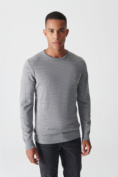 Avva Men's Gray Crew Neck Non-Pilling Sweater E 005000