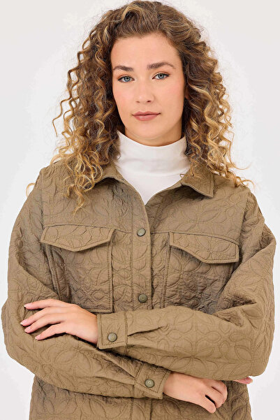 SEÇİL Jachetă matlasată pentru femei cu model de flori kaki - buzunar detaliat, model 1028