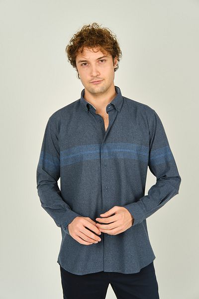 MEGALDİ Мъжка риза Megaldi 1200 в индигово синьо - слим крой, памук, дълъг ръкав