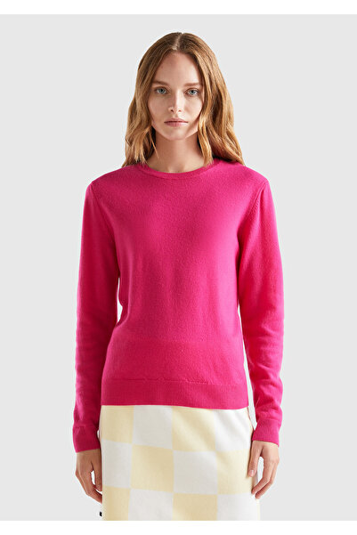 United Colors of Benetton Kadın Fuşya Bisiklet Yaka Merino Kazak