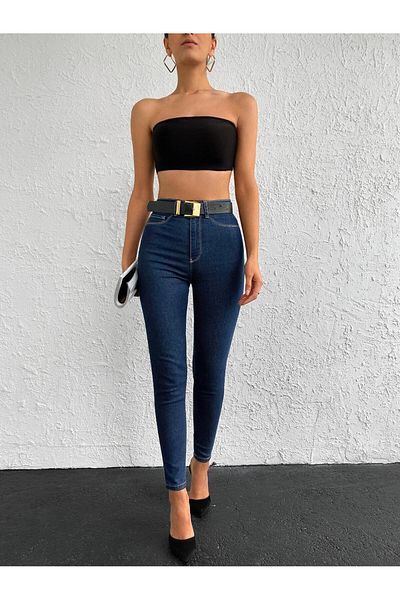 SHEVEGA Women's Dark Blue High Waist Tight Leg Jeans Pants