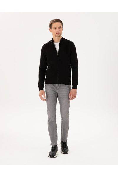 Pierre Cardin Siyah Slim Fit Fermuarlı Triko Hırka 50300508-VR046