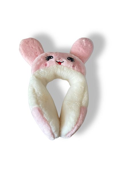 ELMATOLYE Crown Pink and White Color Anti-Cold Women's and Girls' Plush Rabbit Earmuff Beanie Hat