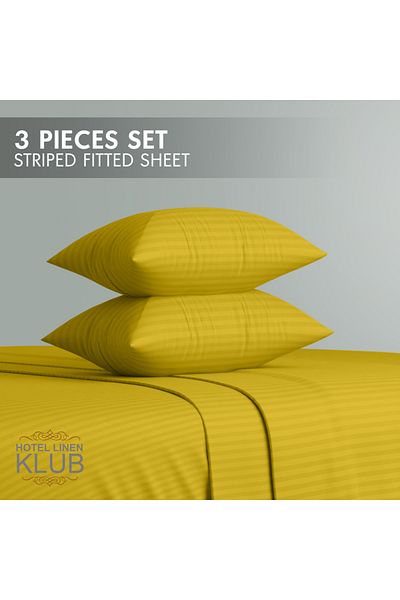 Hotel Linen Klub Single-Striped Fitted Sheet Set - Premium and Durable Quality, Deep Pocket for a Perfect Fit