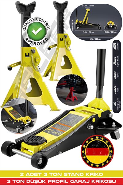 HEİLBER ALMAN 3 TON YELLOW ÇİFT PİSTONLU DÜŞÜK PROFİL GARAJ ZEMİN KRİKOSU + 2...