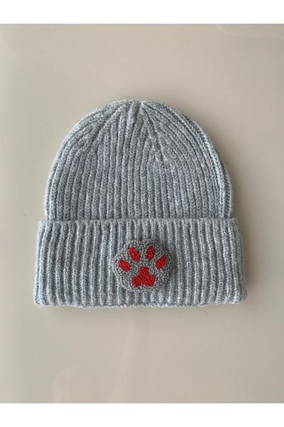 byebruketenci Luxury Gray Wool Kids-Youth Beret - Punch Detailed