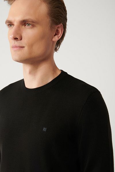 Avva Schwarzer, fusselfreier Strickpullover mit Rundhalsausschnitt für Herren 005000