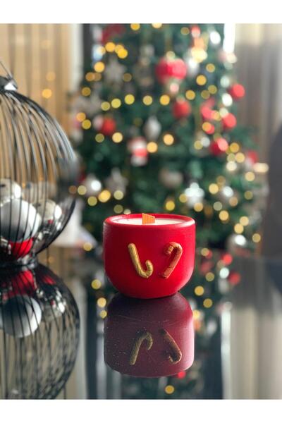 Yılbaşı Temalı Beton Saksı İçinde Ahşap Fitilli Doğal Soya Mumu Kokulu Mum Noel Yeni Yıl Dekorasyon