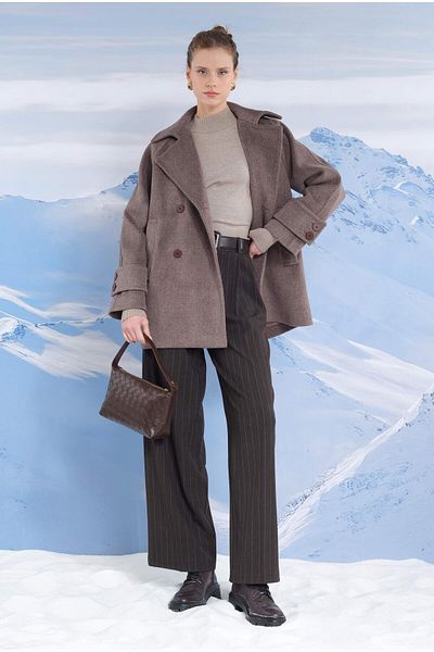 HEQA Παντελόνι με ρίγες με φαρδύ πόδι Bitter Brown