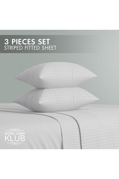 Hotel Linen Klub Single-Striped Fitted Sheet Set - Premium and Durable Quality, Deep Pocket for a Perfect Fit
