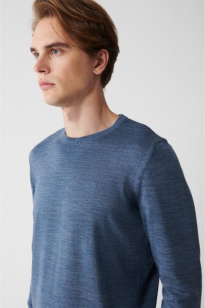 Avva Pulover pentru bărbați Indigo Crew Deck Tricotaj anti-pilling E 005000
