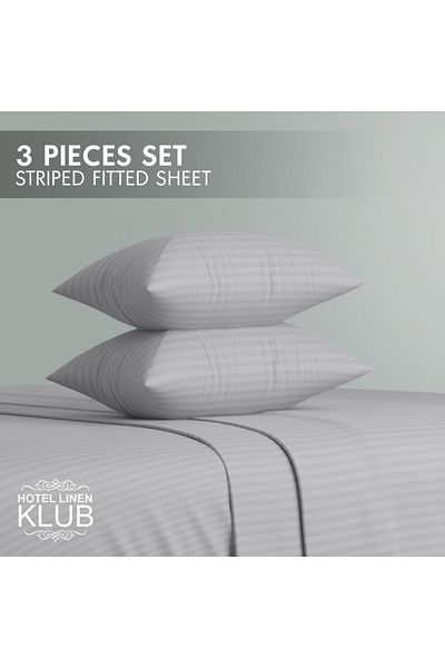 Hotel Linen Klub Queen-Striped Fitted Sheet Set - Premium and Durable Quality, Deep Pocket for a Perfect Fit