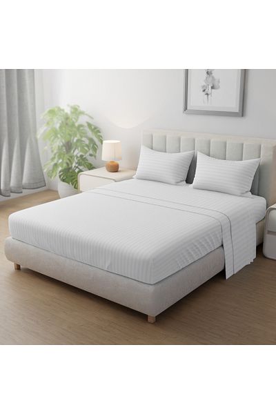 Hotel Linen Klub Single-Striped Fitted Sheet Set - Premium and Durable Quality, Deep Pocket for a Perfect Fit