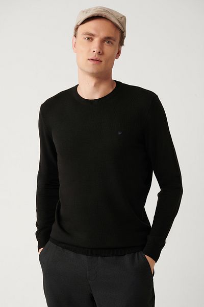 Avva Schwarzer, fusselfreier Strickpullover mit Rundhalsausschnitt für Herren 005000