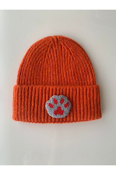 byebruketenci Luxury Orange Wool Kids-Youth Beret - Punch Detailed