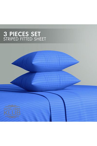 Hotel Linen Klub Single-Striped Fitted Sheet Set - Premium and Durable Quality, Deep Pocket for a Perfect Fit
