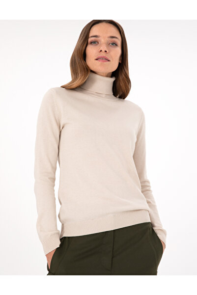 Pierre Cardin Beige Slim Fit Turtleneck Basic Sweater 50300786-Vr011