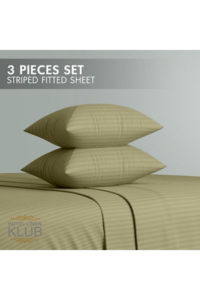 Hotel Linen Klub Queen-Striped Fitted Sheet Set - Premium and Durable Quality, Deep Pocket for a Perfect Fit