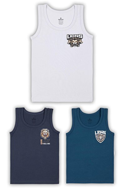 BAYKAR Erkek Çocuk Pamuklu Bisiklet Yaka Baskılı Atlet Tişört 3'lü Paket 2444...