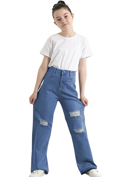 Mutlu Kids Mutlu Yırtık Detaylı Bol Paça Kız Çocuk Pantolon