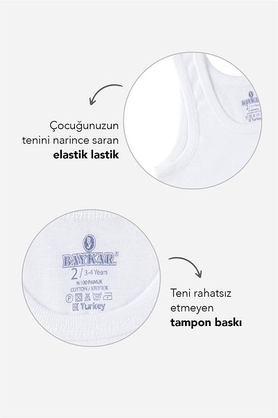 BAYKAR Tricot de corp pentru băiat, cu guler oval, din bumbac organic, pachet de 3 alb