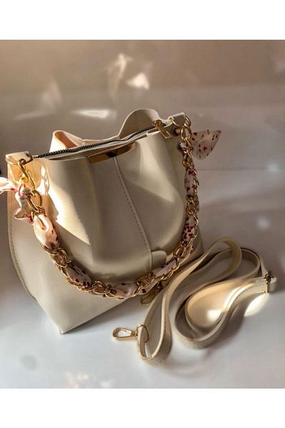 alays Cremă Esarfă Accesorii Lanț Geantă din piele moale Cremă