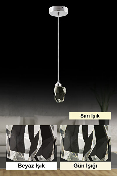 İstanbul Avize Liya Tekli Gümüş 3 Renk Led Lüx Ledli Avize
