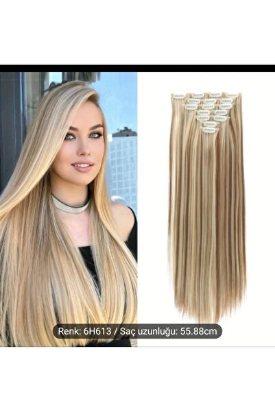 Handmade Platin uzun çıtçıt saç özel gün saçı postiş peruk ek saç 7 parca