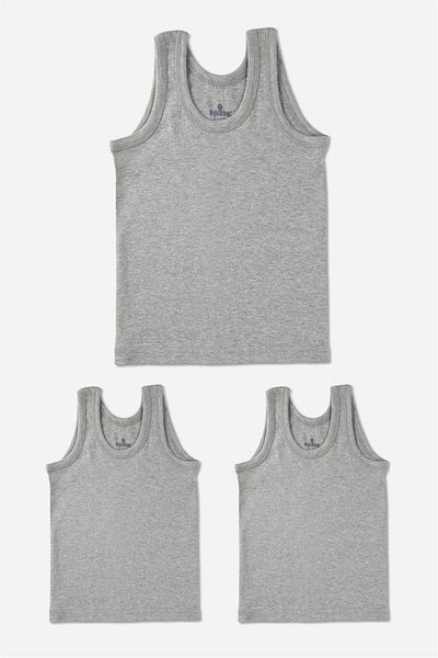 BAYKAR Boy's Gray Melange Organic Cotton Tank Top - Pack of 3