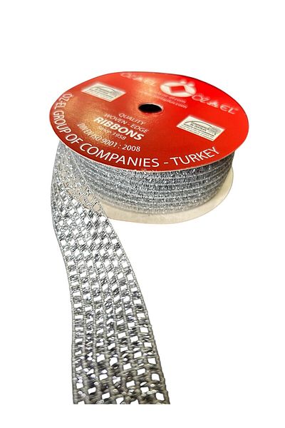ÖZ-EL AŞ Silver Color Mesh Cross Stitch Ribbon, Bundled Ribbon, 2.5 cm 3 Mt 135 085