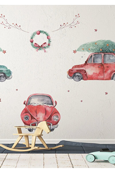 WALLHUMAN Yılbaşı-Noel Arabaları Çocuk Bebek Odası Sticker Seti , Yılbaşı Süs...
