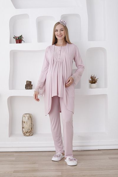 ERDENİZ TEKSTİL Nursing Pajama Set - Button down Sleepwear & Robe with Dressing Gown & Crown