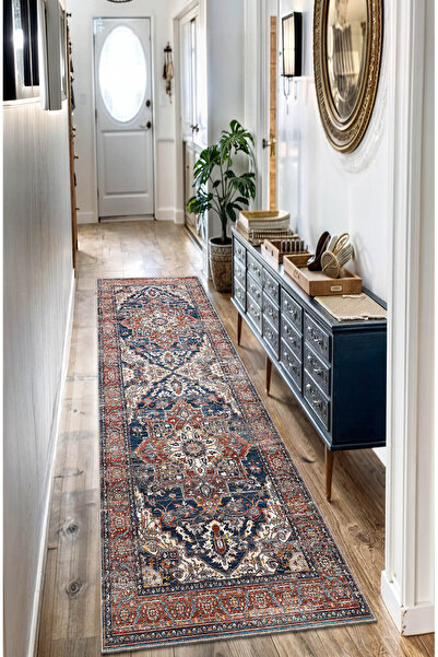 BigArts Home Vintage Desenli Dokuma Tabanlı Şönil Salon Halısı Yıkanabilir De...