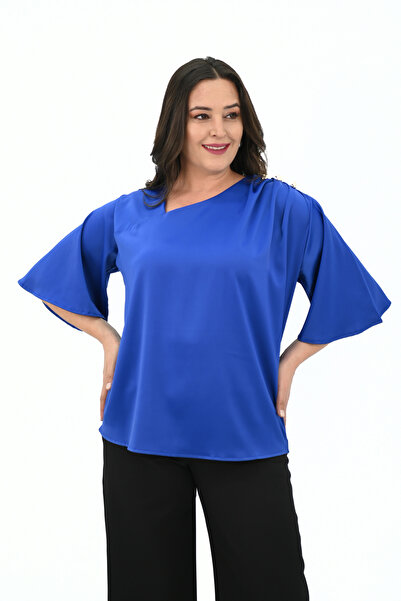 Koza Butik Women's Plus Size Metal Button Detail Blouse 1862-25