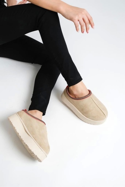 TOLİA Γυναικεία παπούτσια Tazz Beige Suede Ankle Boots με γούνινο εσωτερικό και επίπεδη σόλα