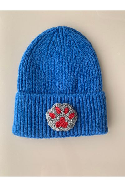 byebruketenci Luxury Blue Wool Kids-Youth Beret - Punch Detailed