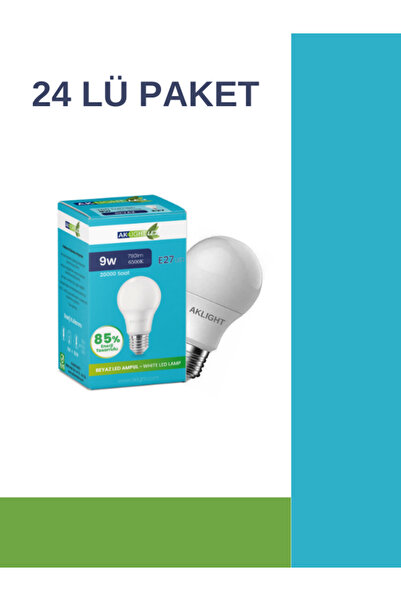 Aklight Led 9W/6500K 840lm E27 Beyaz Işık Ampul 24 lü Paket