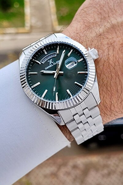 Daniel Klein Kadranı Yeşil Kordonu Gümüş Renk Erkek Kol Saati