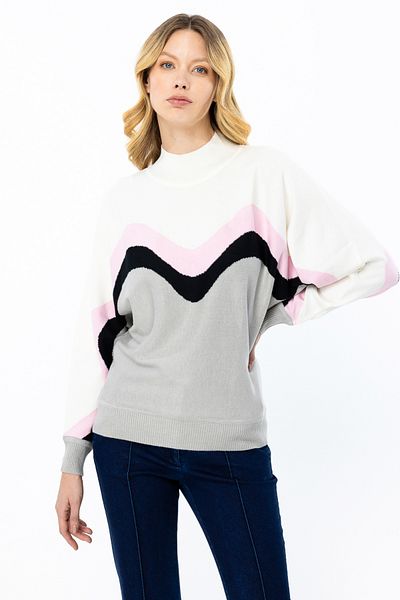 ON Pulover tricot cu mâneci liliac cu model gri - 45386