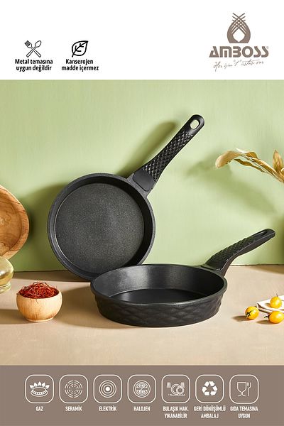 Amboss Quartz Fireproof Non-Stick Cast Titanium Coated 2 Piece Pan Set