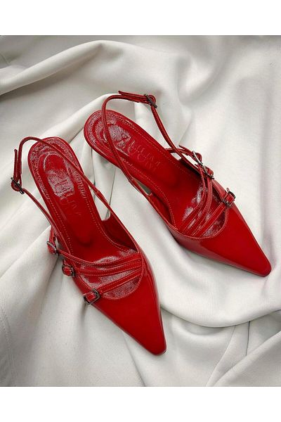 Zuum Konde 100% Genuine Leather 3-Strap Design Heeled Women's Shoes - Red Patent Leather