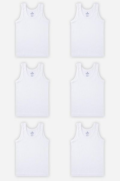 BAYKAR White Boys' Undershirt - 6 Pack, Oval Collar, Organic Cotton