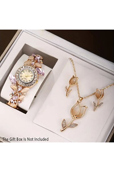 stainless steell VİP zarif kuvars saat vintage tarzı çiçek desenli takı set