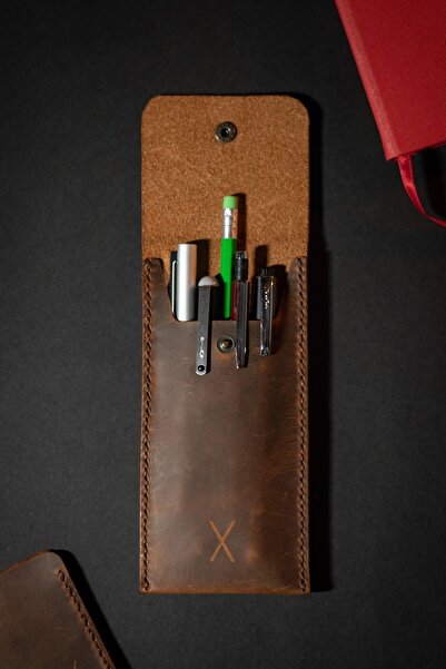 minimal X design Minimal X Leather Pen Holder - Tan - Real Leather & Handmade - Simple Stylish Minimalist Design