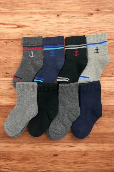 tibo 8 чифта безшевни зимни дебели хавлиени детски чорапи с шарка на котва