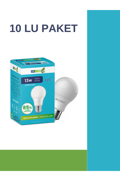 Aklight Led 13W/6500K 1300lm E27 Beyaz Işık Ampul 10 lu Paket