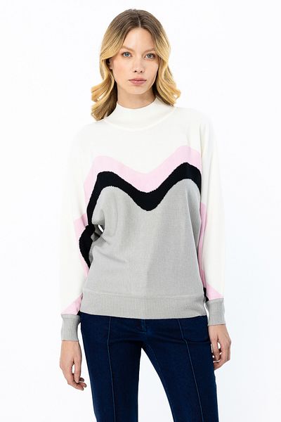 ON Pulover tricot cu mâneci liliac cu model gri - 45386