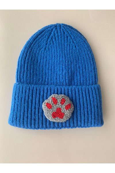 byebruketenci Luxury Blue Wool Kids-Youth Beret - Punch Detailed