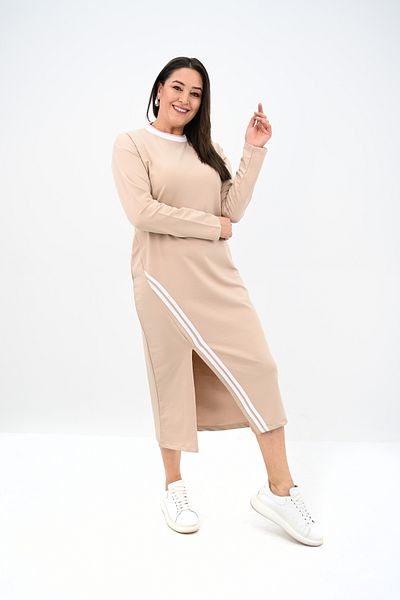 Koza Butik Γυναικείο Μακρύ Φόρεμα Plus Size Διπλής Λωρίδας με Λεπτομέρειες 5279-25